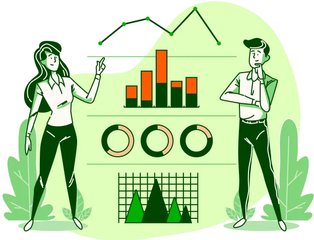 Two marketers reviewing advertising performance charts